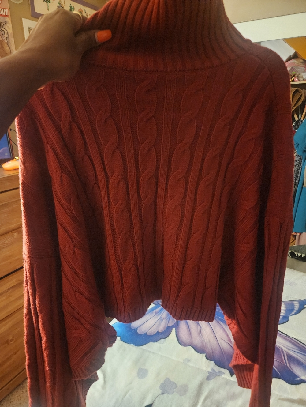 Cable-Knit Turtleneck Sweater - Rust Red